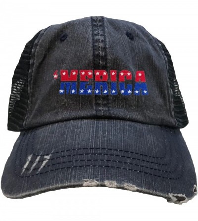 Baseball Caps Adult Merica USA Pride America Embroidered Distressed Trucker Cap - Navy/ Navy - CD18DI9TC8X $25.84