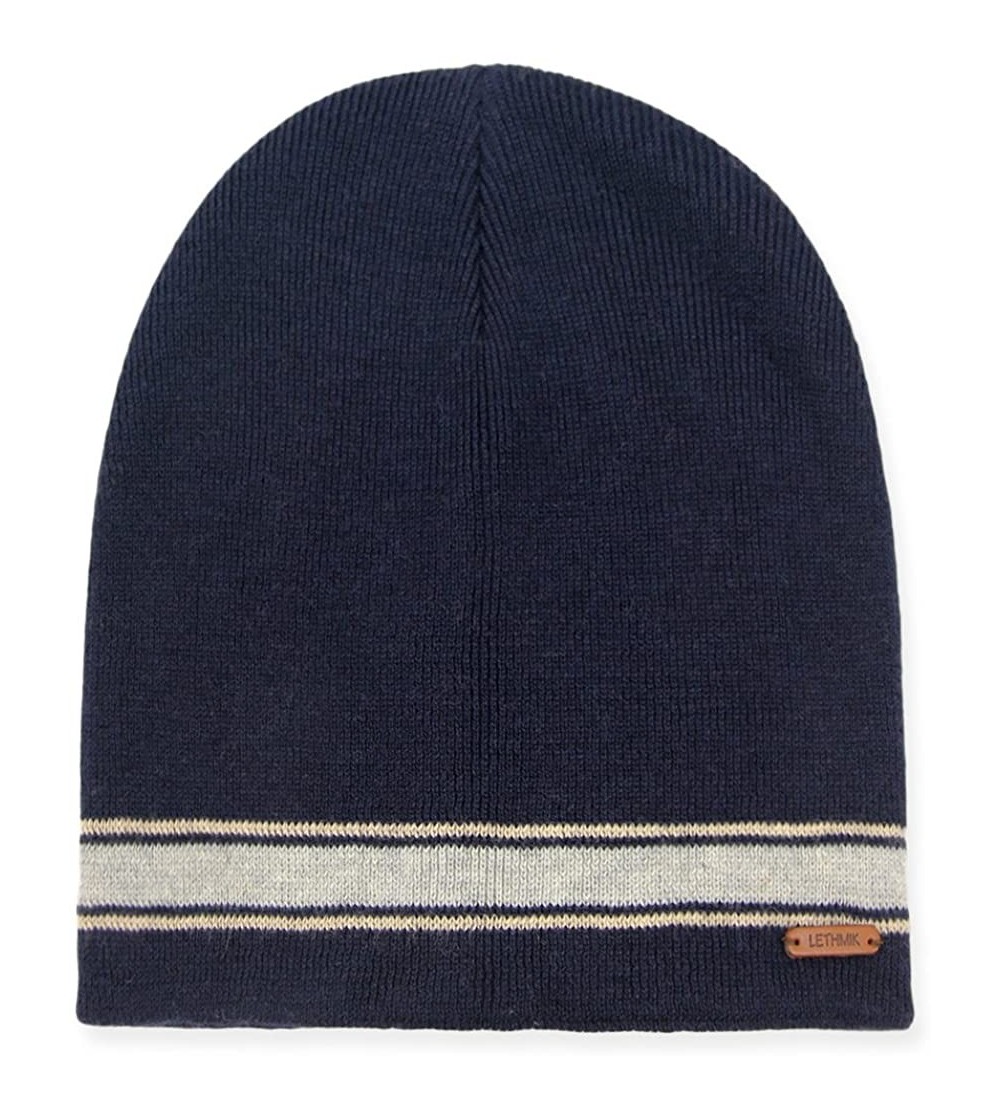 Skullies & Beanies Merino Wool Daily Beanie-Unisex Warm Soft Winter Hat Unique Knit Skull Cap - Navy - CY186HIH84C $10.59