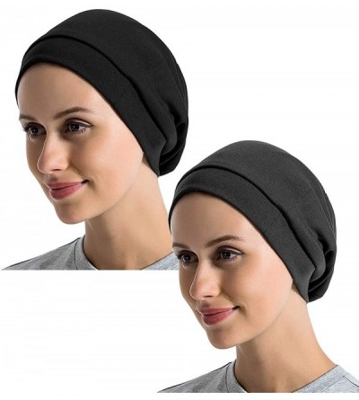 Skullies & Beanies Satin Lined Sleep Cap Cotton Slap Hat Slouchy Beanie Night Bonnet - Black+dark Gray - CU18Z5RD7K6 $15.74