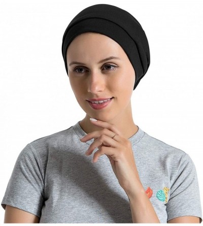 Skullies & Beanies Satin Lined Sleep Cap Cotton Slap Hat Slouchy Beanie Night Bonnet - Black+dark Gray - CU18Z5RD7K6 $15.74