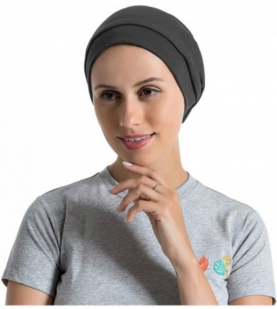 Skullies & Beanies Satin Lined Sleep Cap Cotton Slap Hat Slouchy Beanie Night Bonnet - Black+dark Gray - CU18Z5RD7K6 $15.74