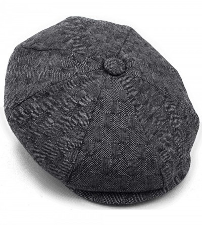 Newsboy Caps Classic Men's Wool Herringbone Newsboy Cap Driving Cabbie Tweed Applejack Golf Hat - 3052-black Tile - C1193USYI...