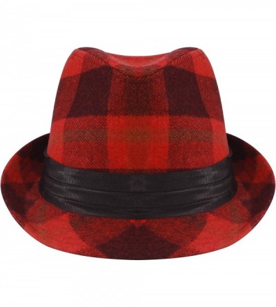 Fedoras Men's Women's Manhattan Structured Gangster Trilby Wool Fedora Hat Classic Timeless Light Weight - Red Checked - CJ18...