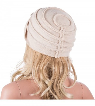 Berets Solid Color 1920s Womens 100% Wool Flower Winter Bucket Cap Beret Hat A376 - Ivory - CE12N17JMWK $11.72