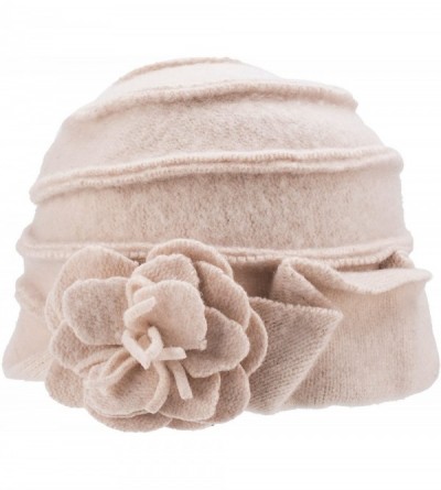 Berets Solid Color 1920s Womens 100% Wool Flower Winter Bucket Cap Beret Hat A376 - Ivory - CE12N17JMWK $11.72