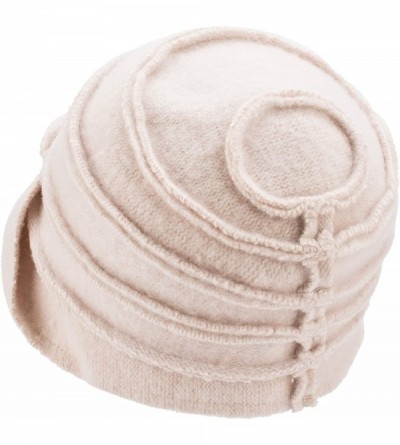 Berets Solid Color 1920s Womens 100% Wool Flower Winter Bucket Cap Beret Hat A376 - Ivory - CE12N17JMWK $11.72