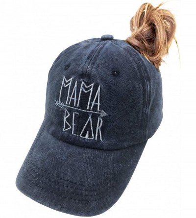 Baseball Caps Mama Bear Ponytail Hat Vintage Washed Distressed Baseball Dad Cap for Women - Blue - CY18Y4C3S8L $18.55