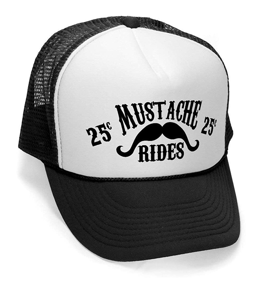 Baseball Caps Mustache Rides - Funny Joke Party Gag Mesh Trucker Cap Hat- Black - CK11K7JOJ67 $8.10