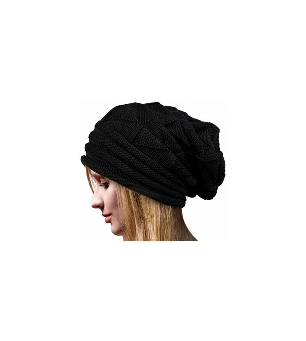 Skullies & Beanies Casual Knit Hat Elegant Warm Hat Pleated Cloth Hat Cuffed Wool Hat Solid Color Hat Simple Cap - Black - CA...