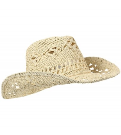 Cowboy Hats Women Straw Hat Hollow Out Cowboy Cowgirl Sun Hat Summer Beach Straw Cowboy Hat - Khaki - C518Q2YOKWU $15.09
