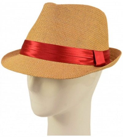 Fedoras Classic Tan Fedora Straw Hat with Ribbon Band - Diff Color Band Avail - Burgundy Band - CK11LGBC1LP $9.60