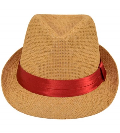 Fedoras Classic Tan Fedora Straw Hat with Ribbon Band - Diff Color Band Avail - Burgundy Band - CK11LGBC1LP $18.94