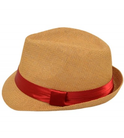 Fedoras Classic Tan Fedora Straw Hat with Ribbon Band - Diff Color Band Avail - Burgundy Band - CK11LGBC1LP $9.60