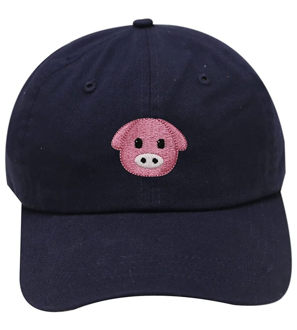 Baseball Caps Pig Emoji Cotton Baseball Dad Cap - Navy - CI17YSNL26T $12.32