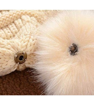 Skullies & Beanies Slouchy Winter Knit Beanie Cap Chunky Faux Fur Pom Pom Hat Bobble Ski Cap - White-01 - CP18E8TH7X0 $13.45