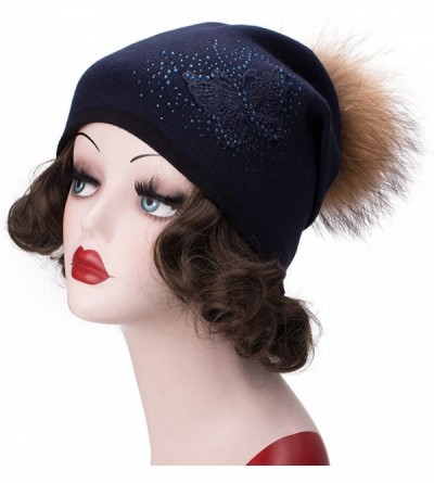 Skullies & Beanies Womens Cashmere Wool Beanie Skull Ski Cap Winter Hat Butterfly T301 - Navy Blue - CJ188AZY5KW $19.04