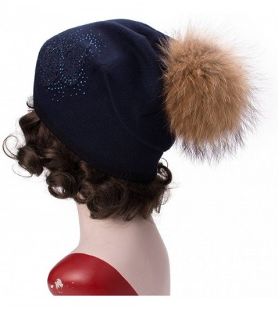 Skullies & Beanies Womens Cashmere Wool Beanie Skull Ski Cap Winter Hat Butterfly T301 - Navy Blue - CJ188AZY5KW $19.04