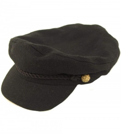 Newsboy Caps Men's 100% Soft Wool Greek Fisherman Sailor Fiddler Driver Hat Flat Cap - Solid Black - CR18LKKNXGT $32.62
