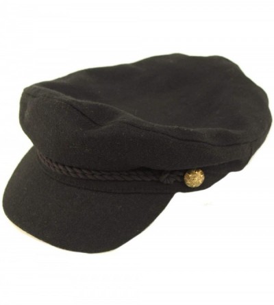 Newsboy Caps Men's 100% Soft Wool Greek Fisherman Sailor Fiddler Driver Hat Flat Cap - Solid Black - CR18LKKNXGT $17.12