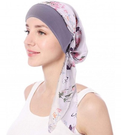 Skullies & Beanies Women Vintage Silky Turbans Head Scarf Elastic Wide Band Multifunction Printing Hat Chemo Hair Loss Cap - ...