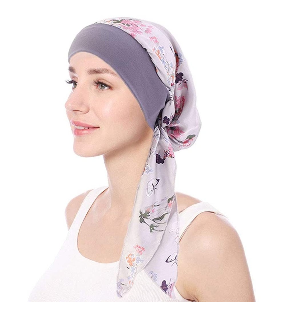 Skullies & Beanies Women Vintage Silky Turbans Head Scarf Elastic Wide Band Multifunction Printing Hat Chemo Hair Loss Cap - ...