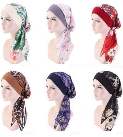 Skullies & Beanies Women Vintage Silky Turbans Head Scarf Elastic Wide Band Multifunction Printing Hat Chemo Hair Loss Cap - ...