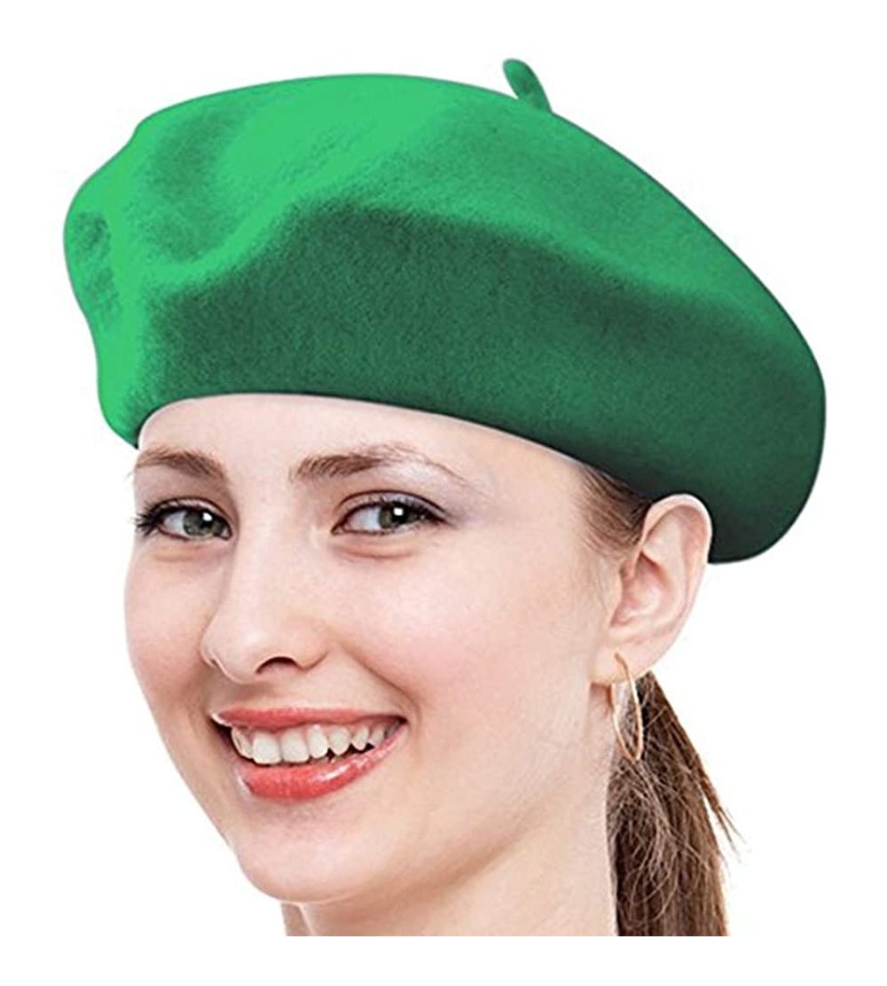 Berets Classic Lady Women Warm Wool Blend French Artist Beret Beanie Winter Hat Ski Cap - Green - CG18MDKZX8N $7.24