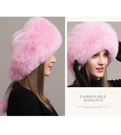 Bomber Hats New Women's Real Fox Fur Hats Leather Outdoor Warm Winter Hats - Pink - C0192MZ6QDT $32.61