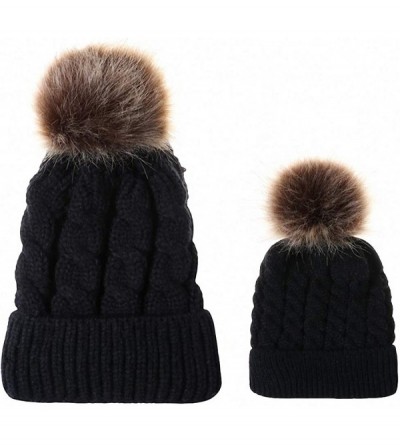 Skullies & Beanies 2PCS Mother&Baby Hat Parent-Child Hat Family Matching Cap Winter Warmer Knit Wool Beanie Ski Cap - 01blk -...