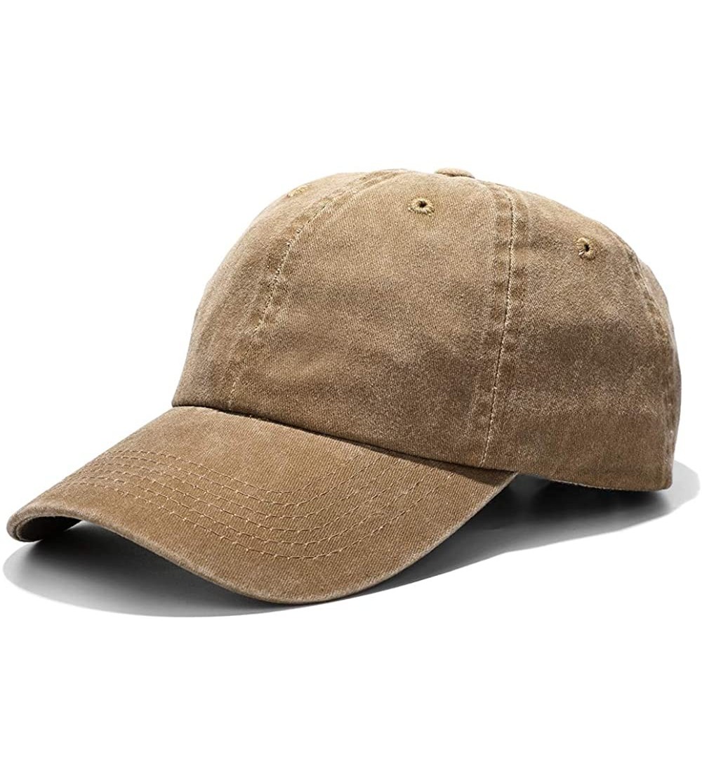 Baseball Caps Unisex Washed Dyed Cotton Adjustable Solid Baseball Cap - Dfh068-kakhi - CO1992GI96A $11.57