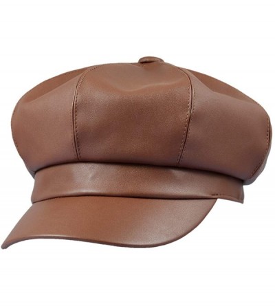 Newsboy Caps 8 Panels Newsboy Caps for Women- PU Leather Cabbie Painter Hat Gatsby Ivy Beret Cap - Brown - CB18KGTCC8U $10.66