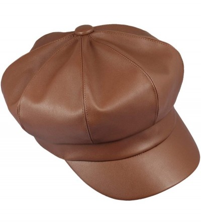 Newsboy Caps 8 Panels Newsboy Caps for Women- PU Leather Cabbie Painter Hat Gatsby Ivy Beret Cap - Brown - CB18KGTCC8U $10.66