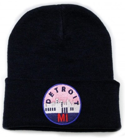 Skullies & Beanies Sk901 Detroit Patch Basic Winter Ski Beanie Hat - Navy - CI186EG729W $13.90