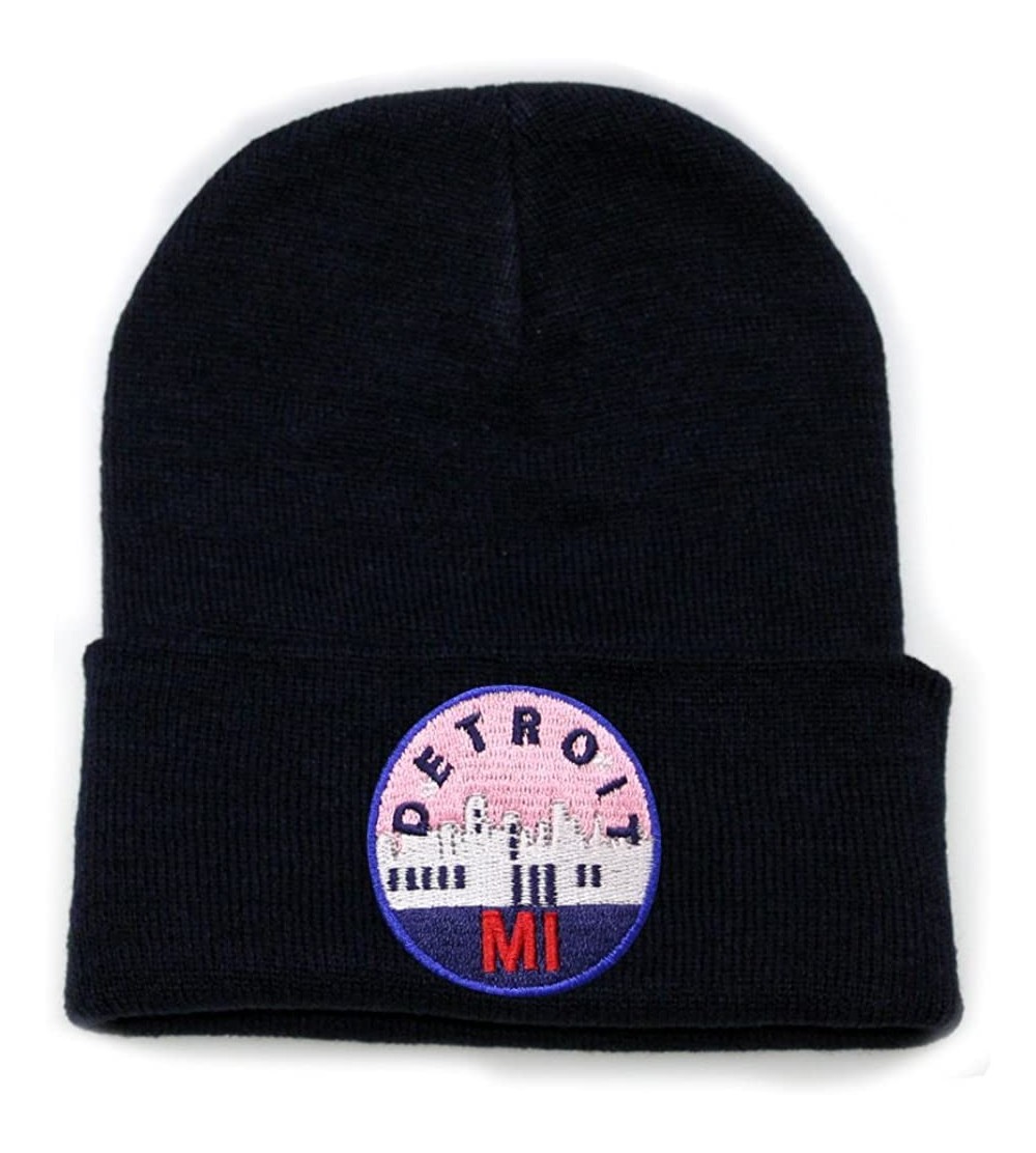 Skullies & Beanies Sk901 Detroit Patch Basic Winter Ski Beanie Hat - Navy - CI186EG729W $13.90