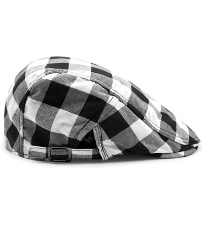 Newsboy Caps Checker Check Plaid Tartan Newsboy Beret Cap Hat FFH032 - Ffh317blk - C712GAPIBK5 $17.47