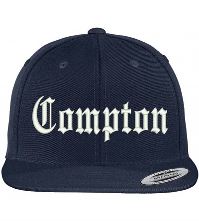 Baseball Caps Compton City Old English Embroidered Flat Bill Snapback Cap - Navy - C312FM6FBTX $41.17