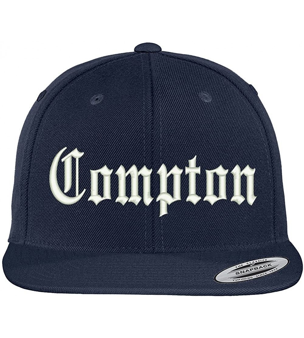 Baseball Caps Compton City Old English Embroidered Flat Bill Snapback Cap - Navy - C312FM6FBTX $33.85