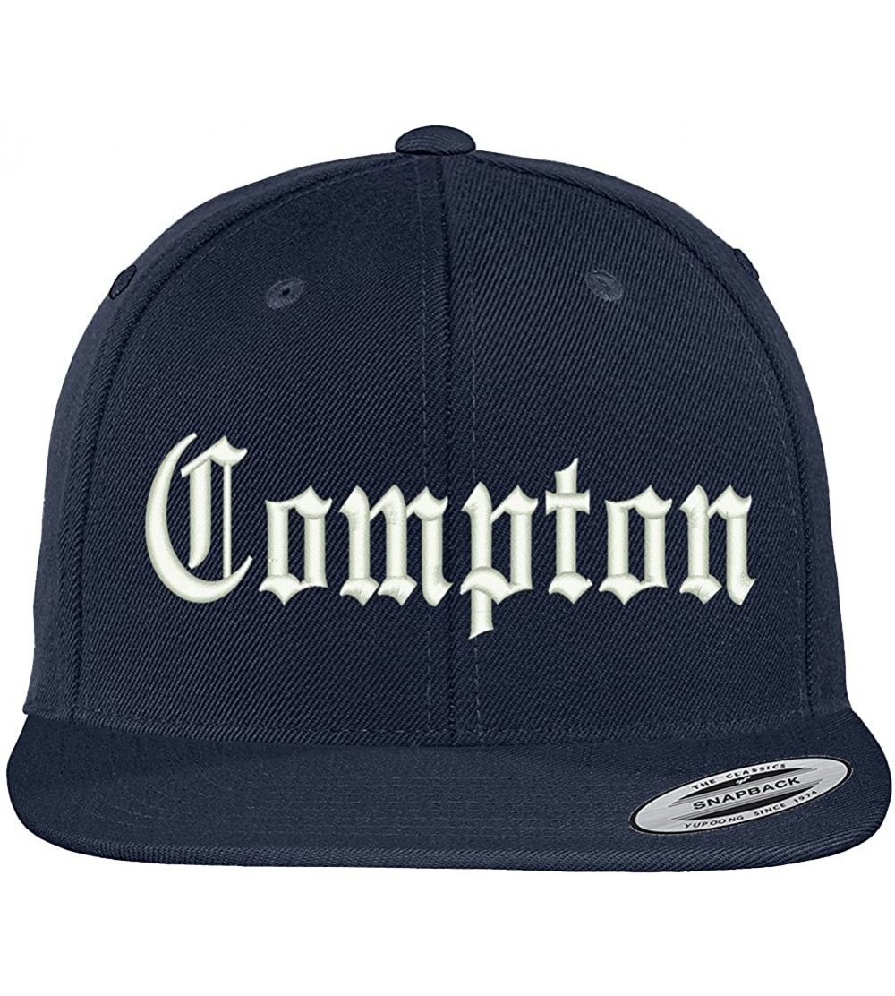 Baseball Caps Compton City Old English Embroidered Flat Bill Snapback Cap - Navy - C312FM6FBTX $19.21