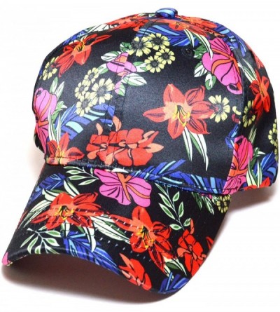 Baseball Caps Flower Printed 100% Cotton Floral Hawaiian Adjustable Curved Visor Baseball Cap Hats - Black & Red - CG185GU6GE...