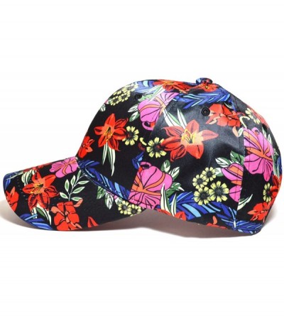 Baseball Caps Flower Printed 100% Cotton Floral Hawaiian Adjustable Curved Visor Baseball Cap Hats - Black & Red - CG185GU6GE...