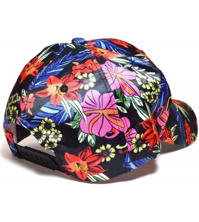 Baseball Caps Flower Printed 100% Cotton Floral Hawaiian Adjustable Curved Visor Baseball Cap Hats - Black & Red - CG185GU6GE...