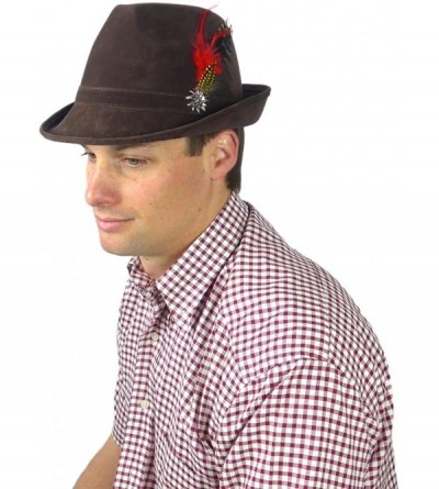 Fedoras German Hunter Brown Hat Fedora with Edelweiss & Feather for Men and Women - CF18ILX22HM $22.06
