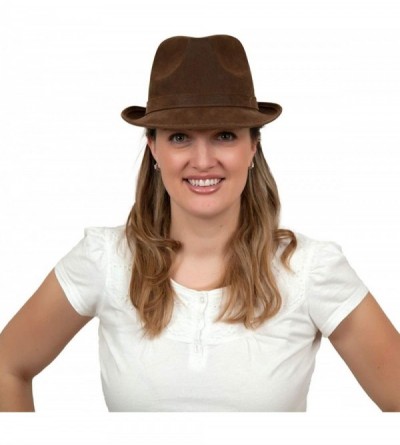 Fedoras German Hunter Brown Hat Fedora with Edelweiss & Feather for Men and Women - CF18ILX22HM $22.06