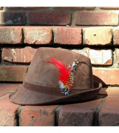 Fedoras German Hunter Brown Hat Fedora with Edelweiss & Feather for Men and Women - CF18ILX22HM $22.06
