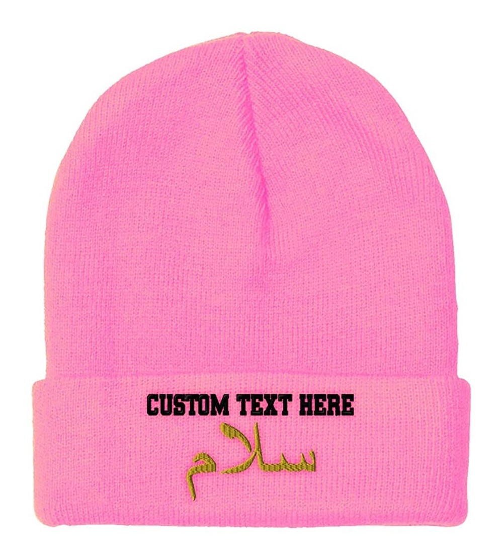 Skullies & Beanies Custom Beanie for Men & Women Peace Salam Arabic A Embroidery Skull Cap Hat - Soft Pink - CJ18ZWOCA8Z $17.91