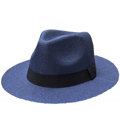 Sun Hats Wide Brim Paper Straw Fedora- Classic C Crown Panama Sun Hat (1 Size Fits Most) - Navy - CY18EQTMN40 $15.80