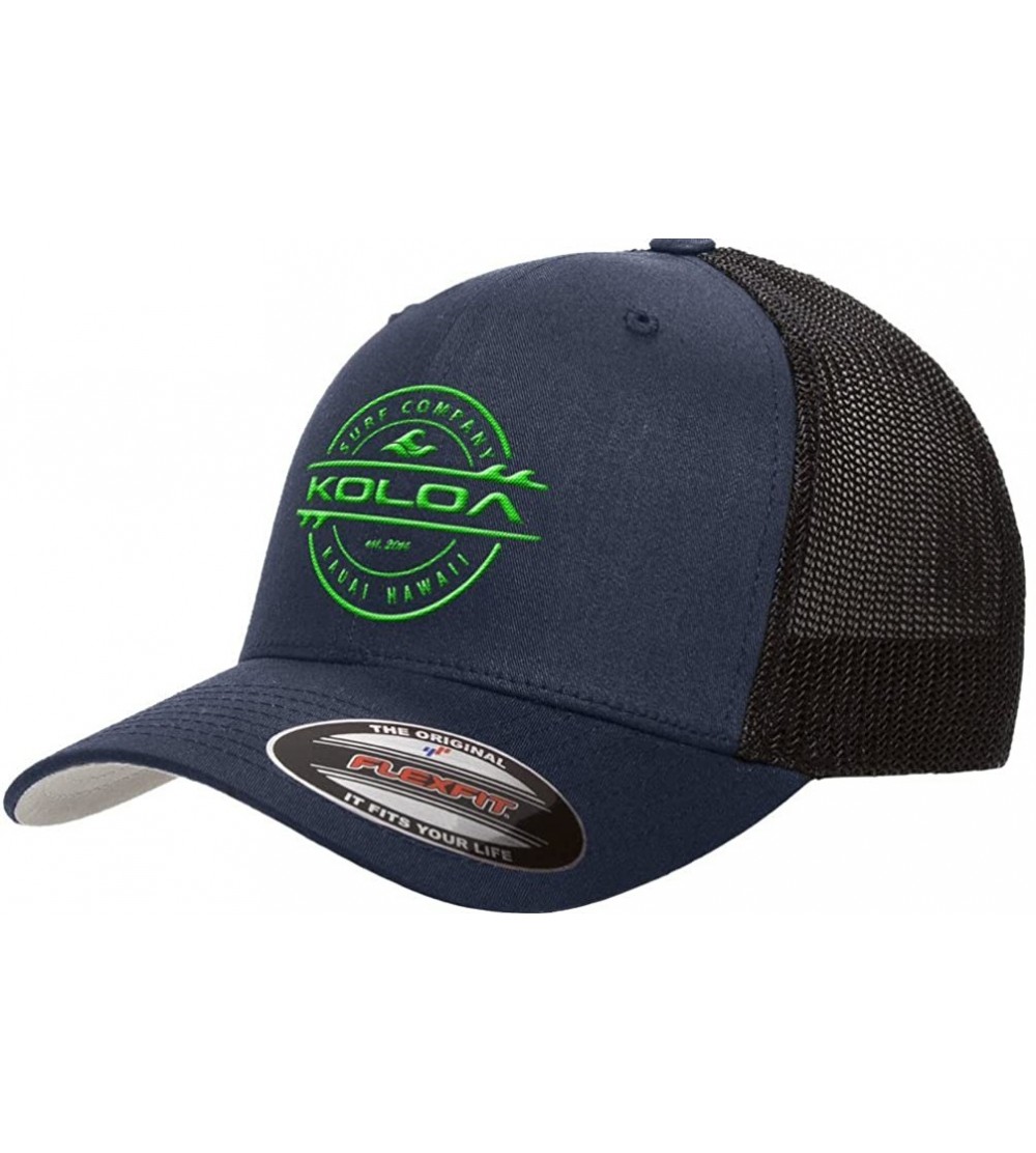 Baseball Caps Flexfit 6511 Truckers Caps - Green Logo on Navy Hat - CV12GJU9K61 $21.76