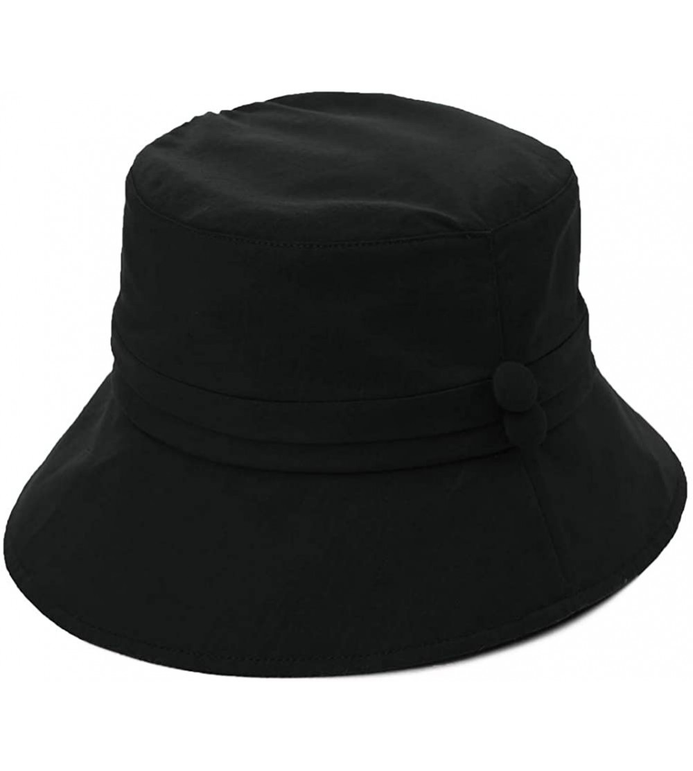 Bucket Hats Womens Bucket Sun Hat UPF 50 Chin Strap Adjustable Breathable - Black89024 - CD18NA5O3ES $17.98