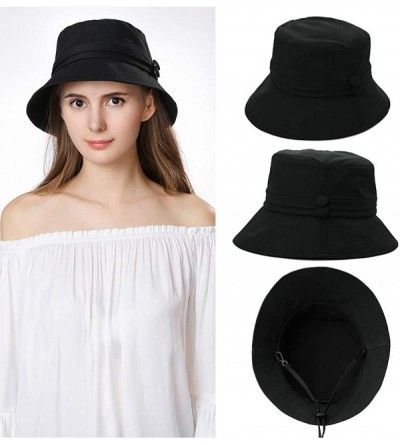 Bucket Hats Womens Bucket Sun Hat UPF 50 Chin Strap Adjustable Breathable - Black89024 - CD18NA5O3ES $17.98