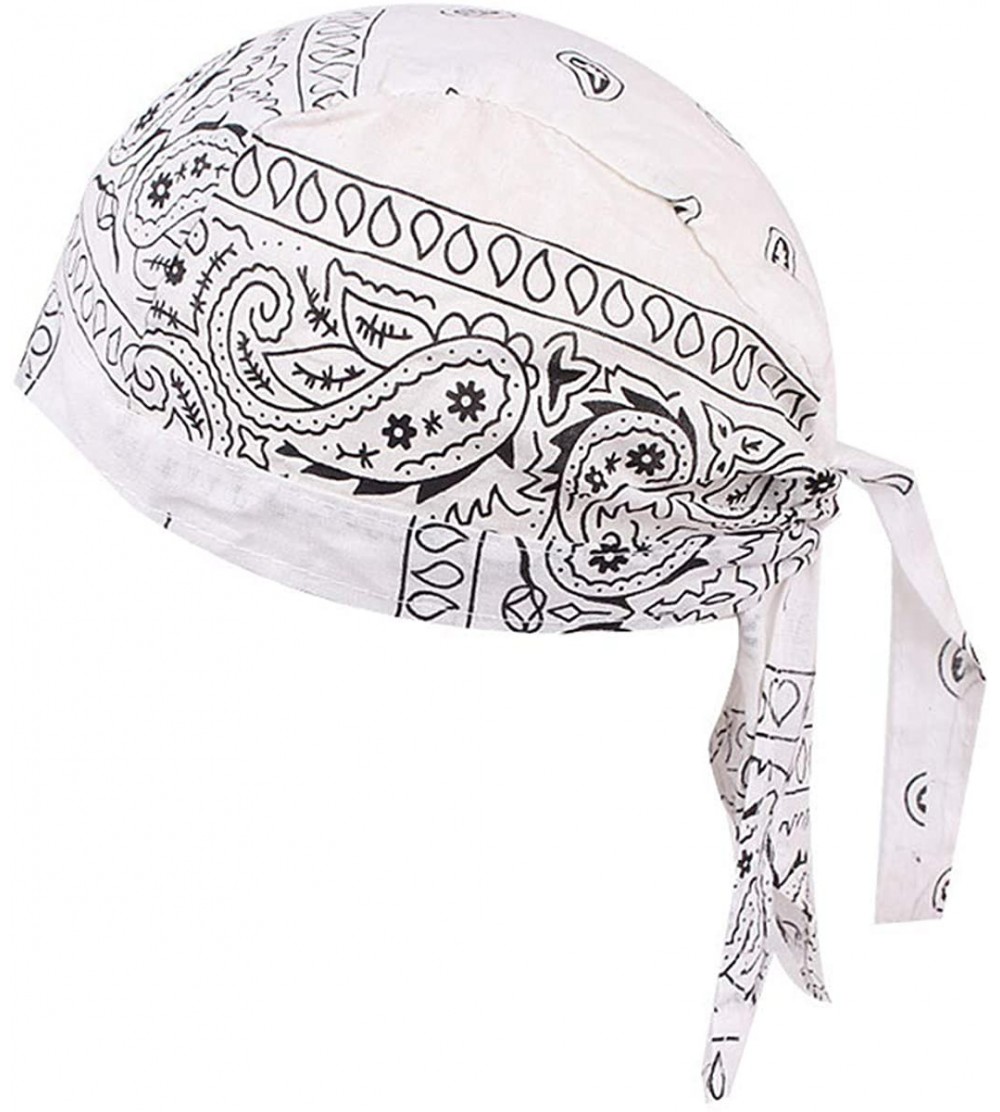 Skullies & Beanies Durag Skull Cap Cotton Biker Motorcycle Bandana Head Wrap Du Doo Do Rag Rags - White-2pcs - C9197TXNZQS $8.90